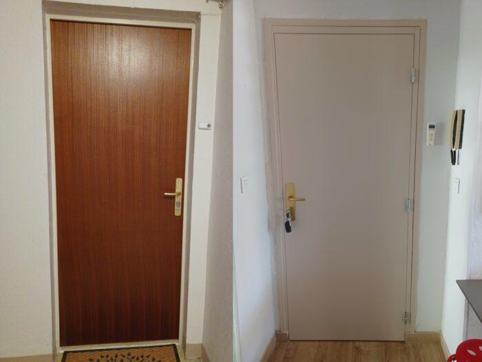 Porte en bois peinte avec serrure 3 points et poignée blindée